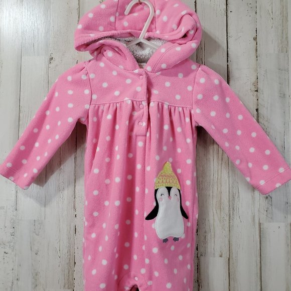 5/$25 Just One You Carter's Girls Romper 9M Pink Penguin H14 - Picture 2 of 6